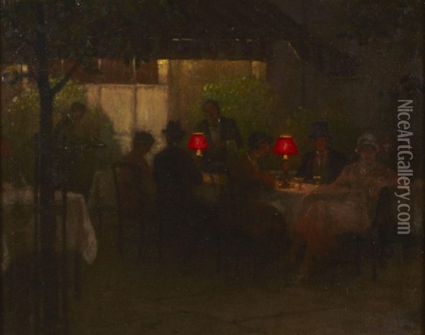 Sidewalk Cafe, Paris Oil Painting - William Barr