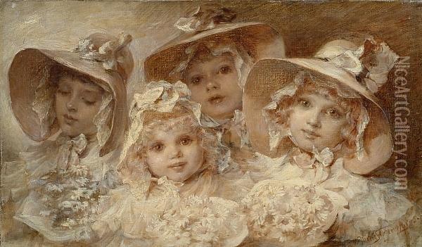 Four Sisters Oil Painting - Marie Ellen Seymour Lucas