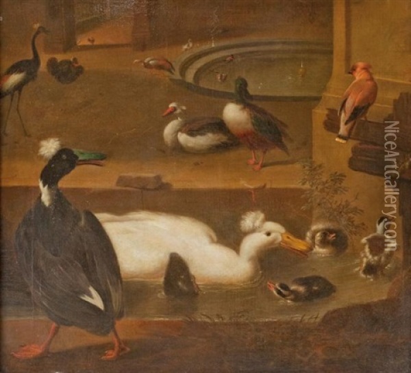 Canards Et Aigrettes Dans Un Parc Oil Painting - Marmaduke Cradock