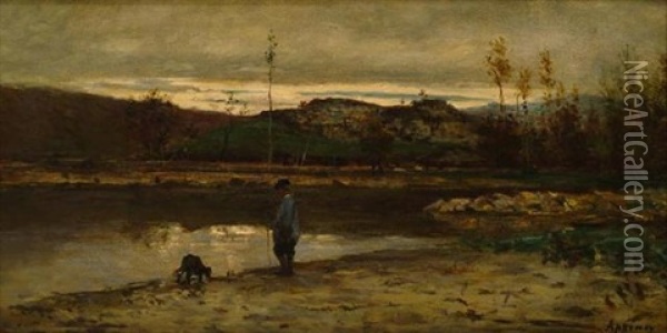 Jeune Garcon Et Son Chien Au Bord De La Riviere Oil Painting - Adolphe Appian
