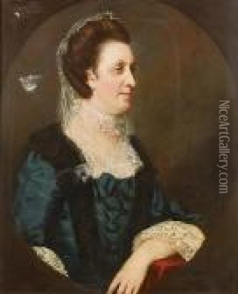 Portrait Of A Lady, Said To Be 
Catherine Northcote, Half-length, In A Blue, Lace-trimmed Dress With A 
White Lace Cap Oil Painting - James Northcote