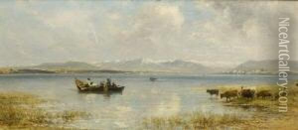 Fischerboote Auf Dem
 Chiemsee. Oil Painting - Albert Kappis