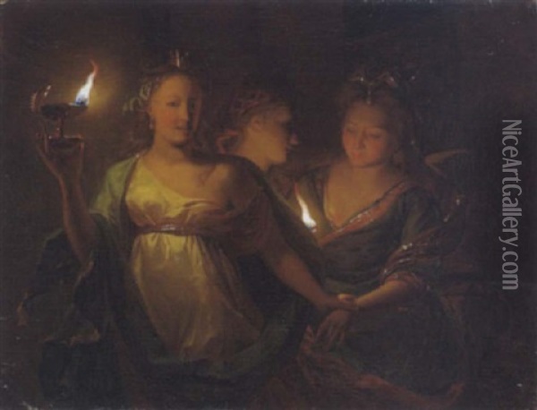 Drei Frauen Mit Brennenden Ollampen (die Klugen Jungfrauen?) Oil Painting - Heinrich Jacob Tischbein
