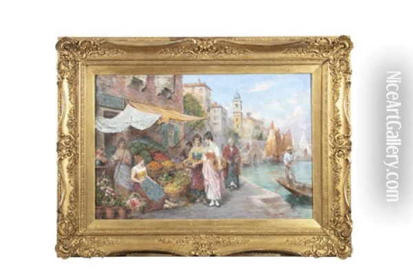 Venetian Flower And Fruit Sellers Oil Painting - Arthur Trevor Haddon