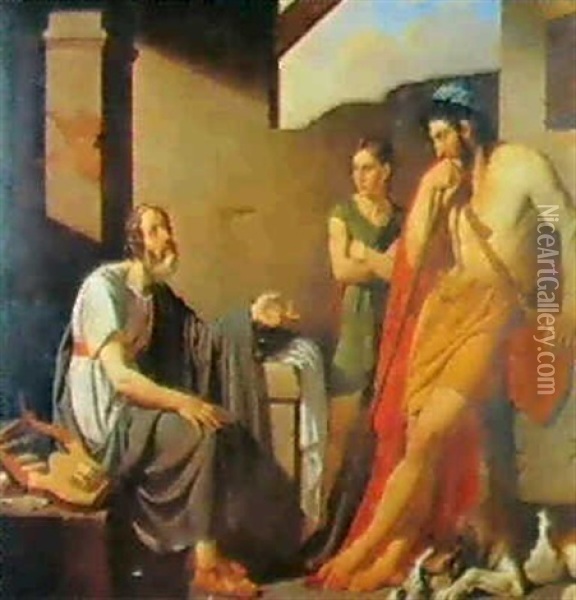 Omero Che Canta E Due Pastori Oil Painting - Filippo Marsigli