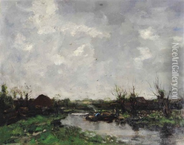 Dutch Landscape Oil Painting - Jacob Henricus Maris