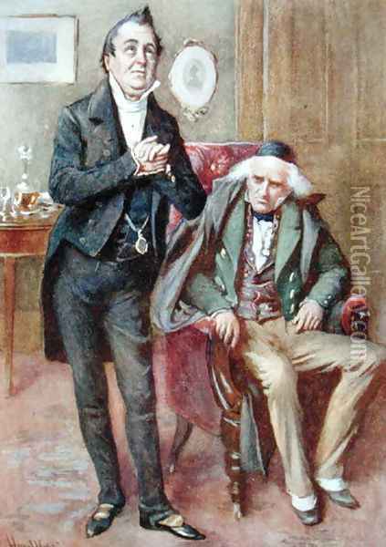 Mr Pecksniff and Old Martin Chuzzlewit, 1924 Oil Painting - Harold Copping