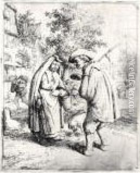Man And Woman Conversing (g., Holl.37) Oil Painting - Adriaen Jansz. Van Ostade
