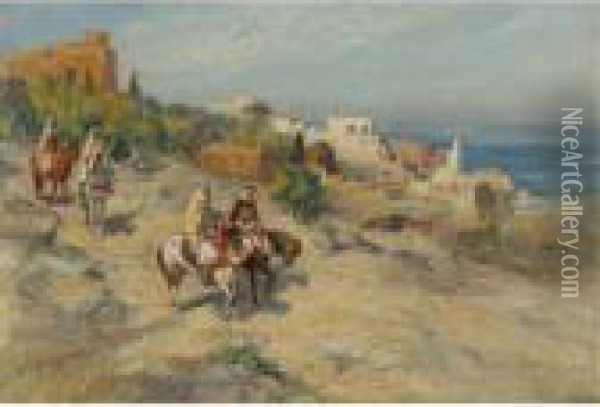 Horsemen In Algiers Oil Painting - Frederick Arthur Bridgman