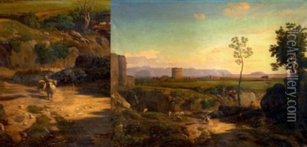 Vue De La Tour Des Esclaves Pres De Rome Oil Painting - Romain Etienne Gabriel Prieur