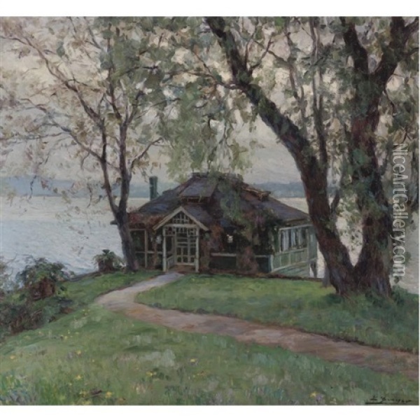 A Cottage By The River Oil Painting - Luis Graner y Arrufi