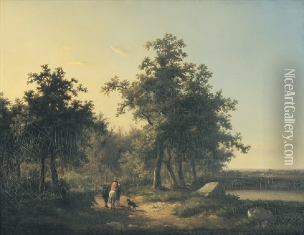 Weite Landschaft Mit Reiter Bei Einem Teich Oil Painting - Johann Wilhelm Schirmer