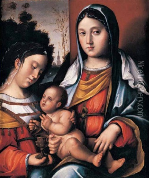 Madonna Con Il Babino E Sant Maria Maddalena Oil Painting - Bernardino di Bosio Zaganelli