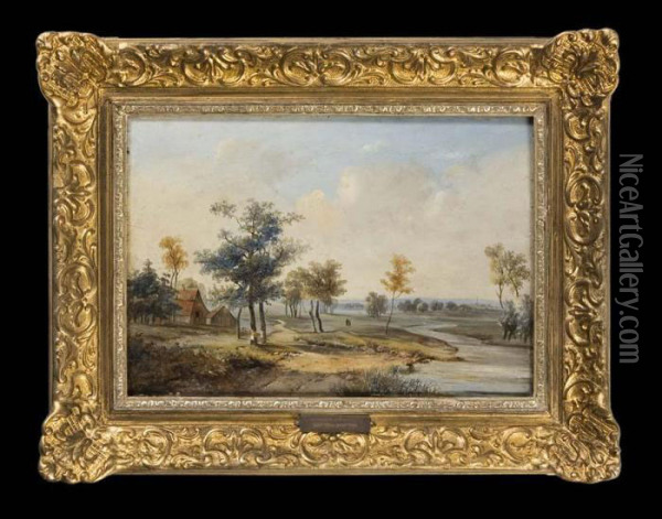 Weite Romantische Fluslandschaft Oil Painting - Pieter Lodewijk Francisco Kluyver