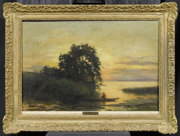 Landschaft Bei Neuchatel Mit Einem Fischerboot Oil Painting - Auguste Henry Berthoud
