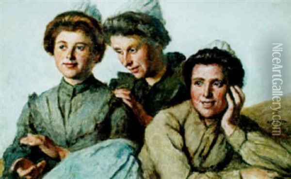 Les Trois Jeunes Bretonnes Oil Painting - Jacques Eugene Feyen