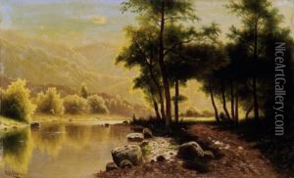 Riverside Landscape Oil Painting - Fritz Chwala