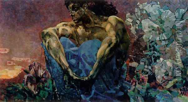 Demon sitting Oil Painting - Mikhail Aleksandrovich Vrubel
