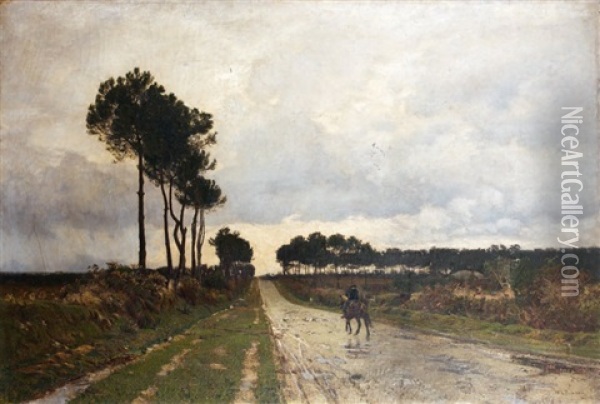 Paysan Breton Sur La Route Par Un Ciel D'orage Oil Painting - William Lamb Picknell