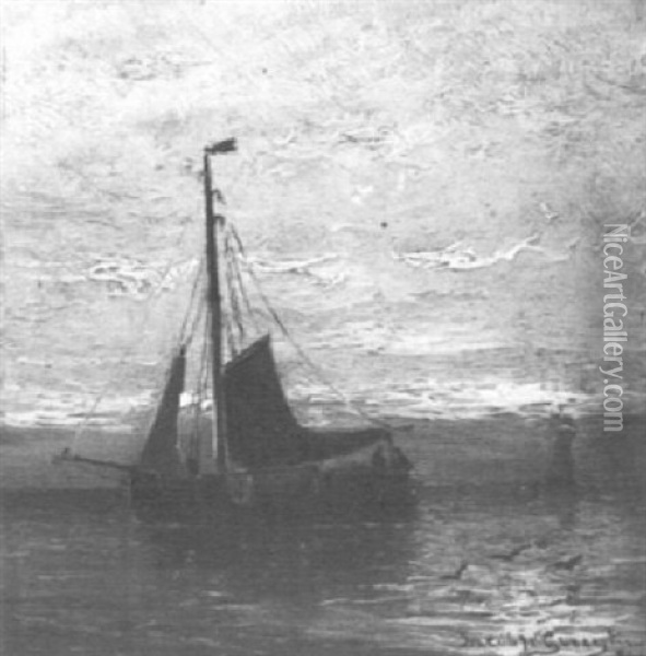 Segelschiff Auf Dem Meer Oil Painting - Jacob Willem Gruyter