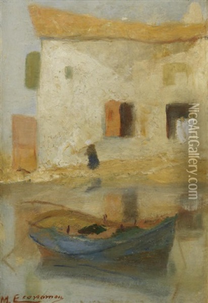 House Near The Water Oil Painting - Mihalis Economou