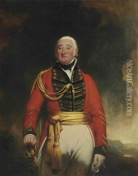 Portrait Of Lieutenant General Daniel Burr (1749-1828), Standing Three-quarter Length, In A Red Uniform Oil Painting - Sir Martin Archer Shee