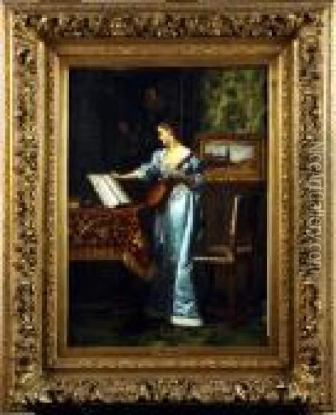 La Joueuse De Mandoline Oil Painting - Florent Willems