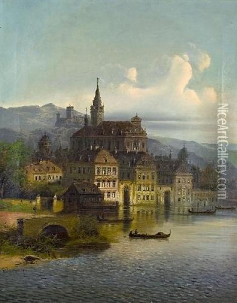 Ansicht Von Bingen Oil Painting - J. Wilhelm Jankowsky