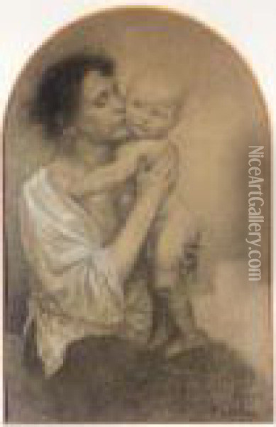 Mother And Child Oil Painting - Alphonse Maria Mucha