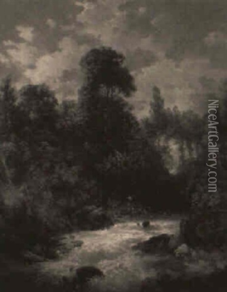 Angler Near A Wooded Stream Oil Painting - John Berney Ladbrooke