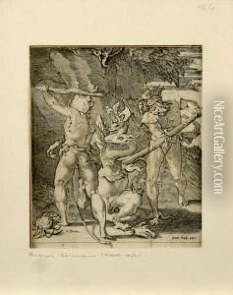Hercules Und Iolaos Erschlagen Die Hydra Oil Painting - Antonio Salamanca