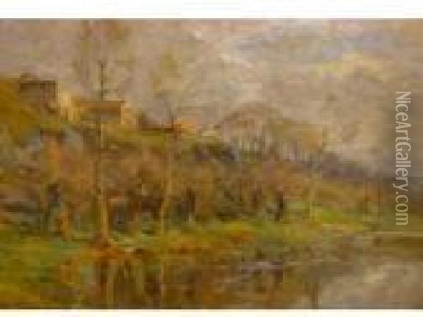 Paysage A L Etang Oil Painting - Edmond Marie Petitjean