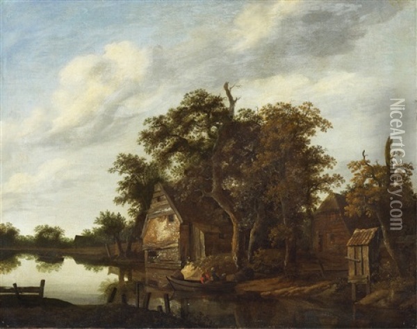 River Landscape Oil Painting - Cornelis Gerritsz Decker