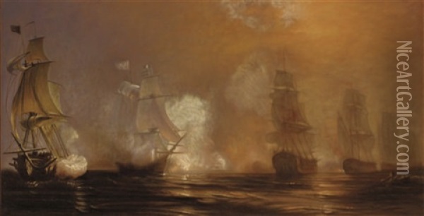 The Battle Of Chesapeake Bay Oil Painting - John Frederick Peto