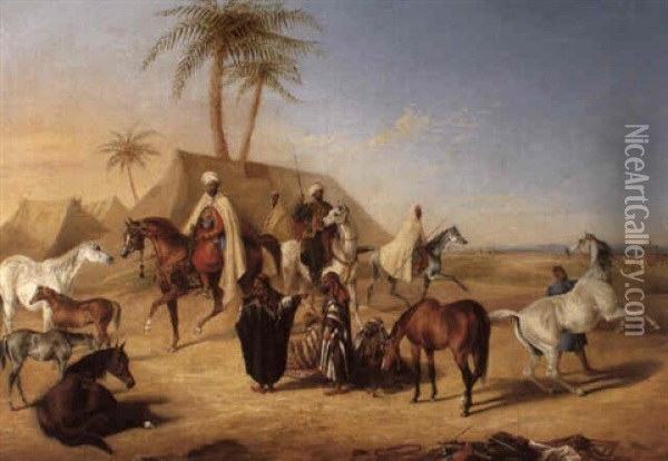 A Barter Among The Tribes Of The Desert Oil Painting - George Henry Laporte