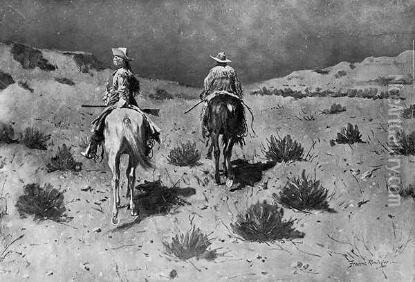 Government Scouts-Moonlight Oil Painting - Frederic Remington