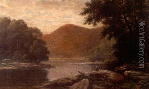 Western Pennsylvania River Landscape With A Figure Oil Painting - Albert Francis King