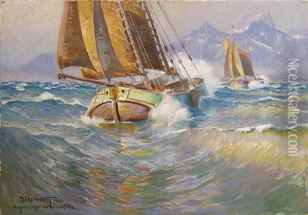 Fishing Boats In The Lofoten Islands Oil Painting - Karl Boessenroth