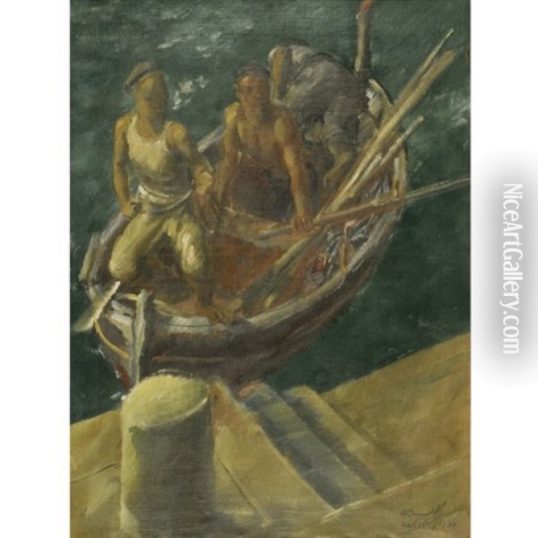 Fishermen At Calvi Oil Painting - Alexander Evgenievich Iacovleff