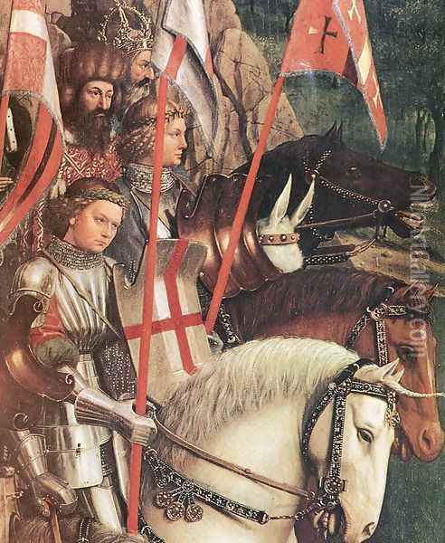 The Ghent Altarpiece- The Soldiers of Christ (detail) 1427-30 Oil Painting - Jan Van Eyck
