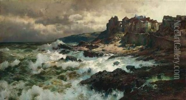 Aufziehender Sturm An Der Kuste (der Normandie?) Oil Painting - Jacques Matthias Schenker