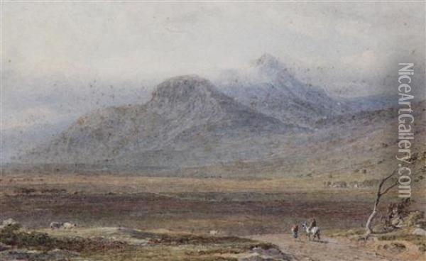 Travellers In A Mountainous Landscape Oil Painting - George Arthur Fripp
