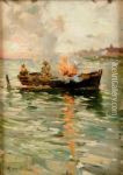 Fuego En La Barca Oil Painting - Ricardo Villodas Y De La Torre