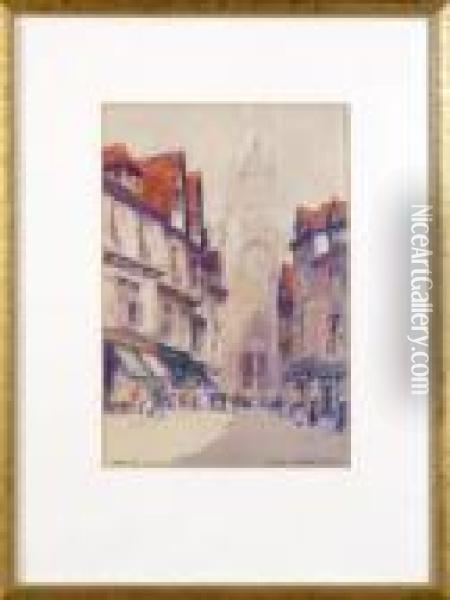 A Busy Street Scene Near Rouen Cathedral Oil Painting - Victor Noble Rainbird