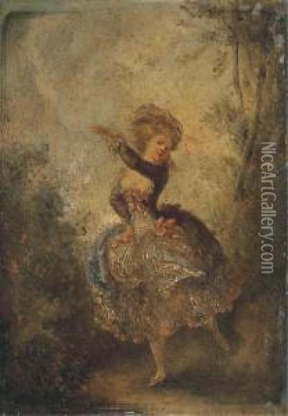 A Dancing Lady In A Landscape Oil Painting - Jean-Frederic Schall