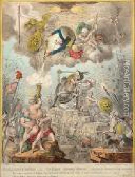 Confederated Coalition;-or-the 
Giants Storming Heaven,-with The Gods Alarm'd For Their Everlasting 
Abodes Oil Painting - James Gillray