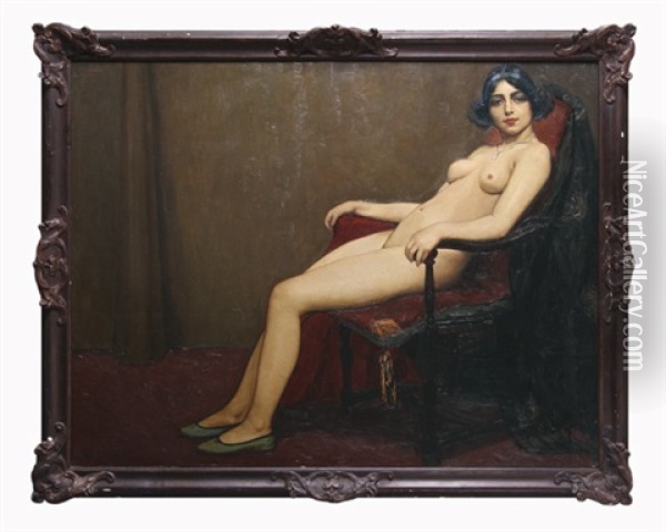 Femme Nue Assise Oil Painting - Ernest Marneffe