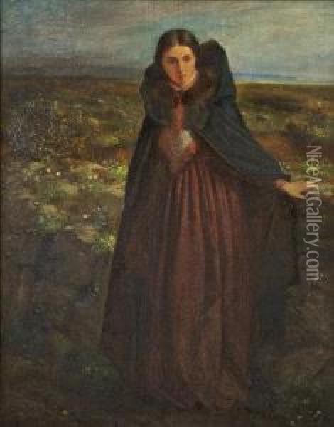 Portrait Of A Lady In Extensive Landscape Oil Painting - Edward Sheil
