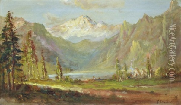 Indian Emcampment, Mount Hood Oil Painting - Frederick Ferdinand Schafer