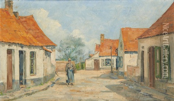 Rue De Village Ensoleillee Oil Painting - Valerius De Saedeleer